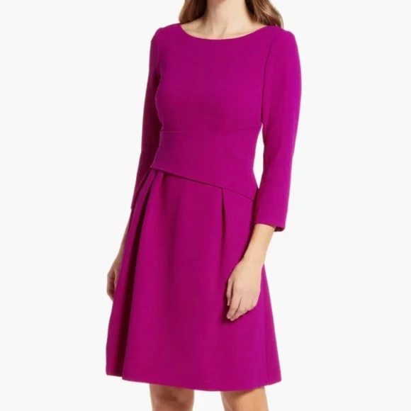 Harper Rose Drop Waist 34 Sleeve Crepe Dress, Womens, 0, Fuschia